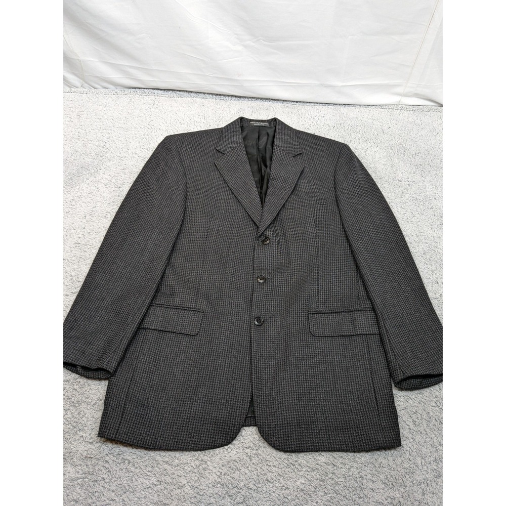 VTG Gianfranco Ruffini 100% Lambswool Blazer 42R Houndstooth Check Charcoal Gray